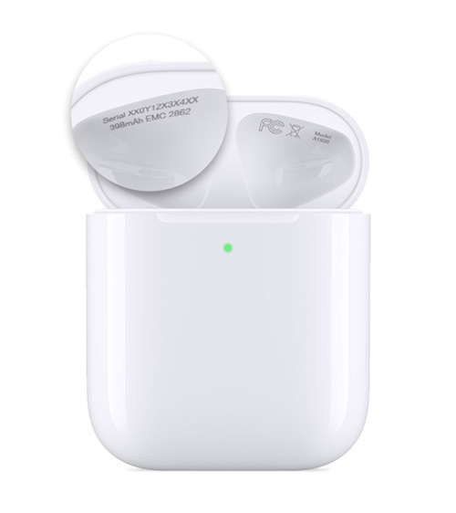 Vị trí số serial trên AirPods.