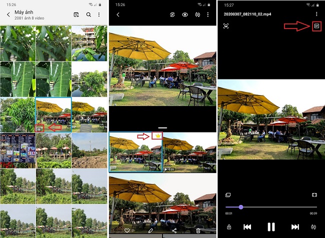 Sau khi chụp hình bằng chế độ Single Take, Galaxy S20 Ultra sẽ đưa ra gợi ý bức ảnh đẹp nhất, bên cạnh các đoạn clip được quay và dễ dàng chuyển đổi qua ảnh động GIF