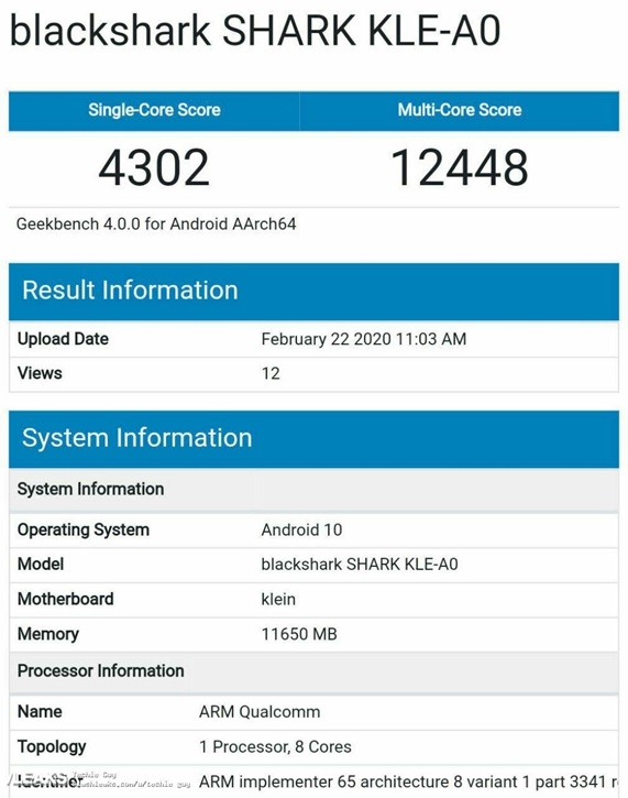 Điểm hiệu năng Black Shark 3 đánh giá trên phần mềm Geekbench