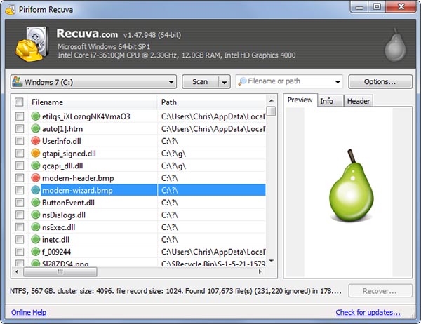 Recuva có nhiều ưu điểm như giao diện đơn giản, các chức năng chi tiết