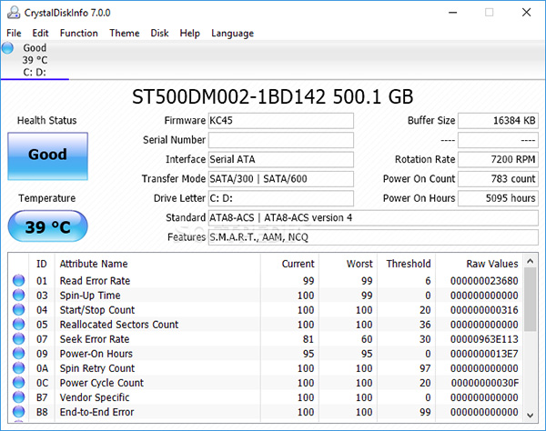 Phần mềm kiểm tra sức khỏe ổ cứng Crystal Disk Info miễn phí