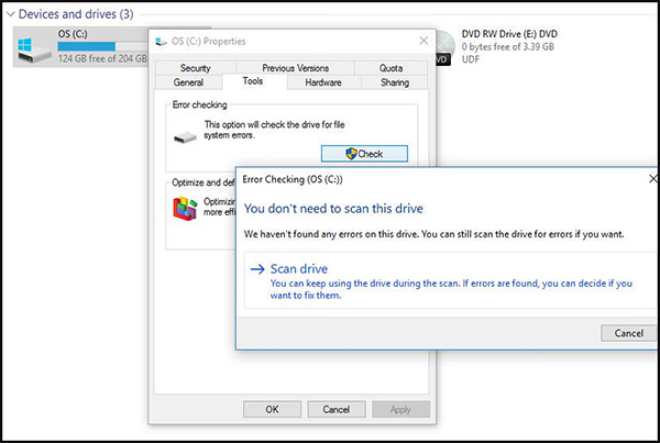 Error checking tool được trang bị sẵn trên hệ điều hành Windows