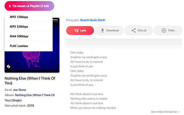 Người dùng tùy chọn các chất lượng nhạc tải về