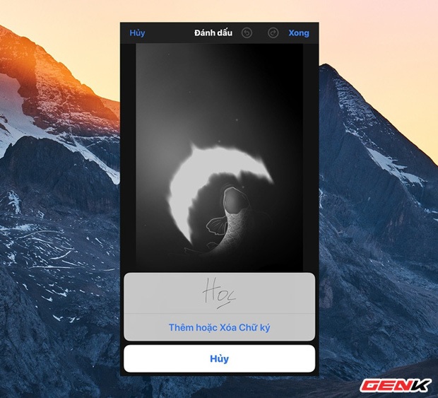 Bạn nhấn chọn bất kì chữ ký đã tạo trước đó để sử dụng