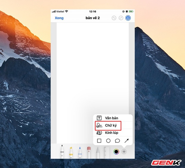Nhấn chọn chế độ Chữ ký