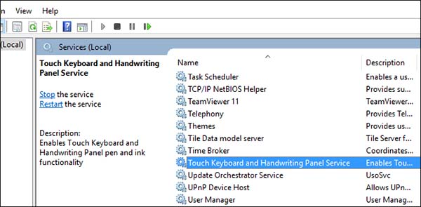 Nhấn đúp chuột vào tùy chọn Touch Keyboard and Handwriting Panel Service