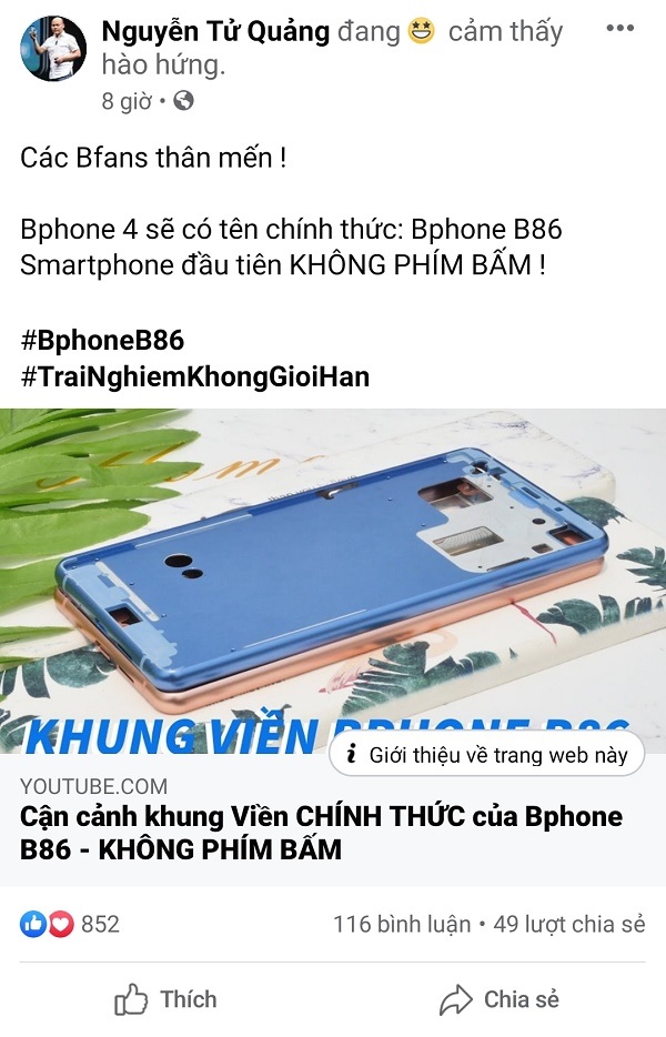 Chia sẻ của CEO Bkav về tên gọi mới của Bphone 4