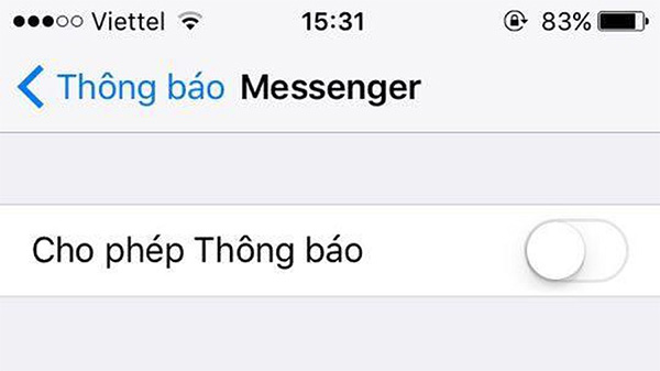Bật thông báo Messenger trong phần Cài đặt của iPhone