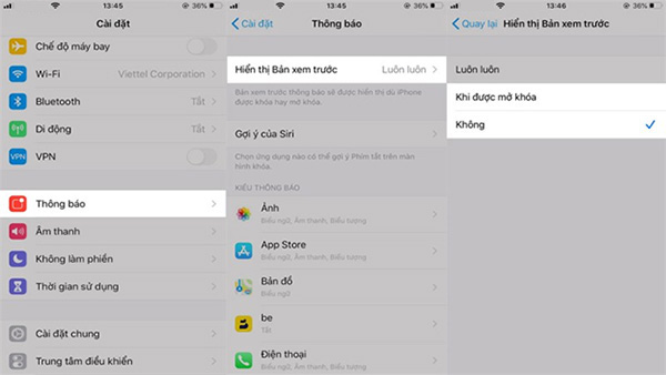 Tắt hiển thị nội dung thông báo trên iPhone.