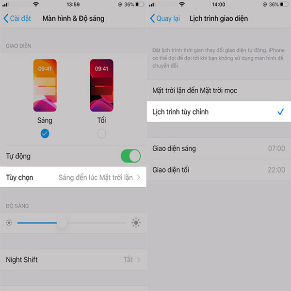 Cài đặt giờ bật hoặc tắt chế độ Darkmode.
