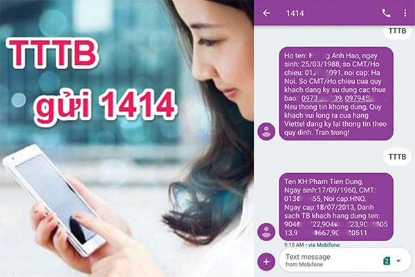 Soạn tin nhắn theo cú pháp “TTTB” gửi 1414 để kiểm tra thông tin thuê bao Viettel