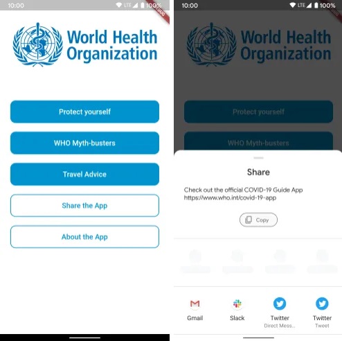 Giao diện ứng dụng WHO MyHealth