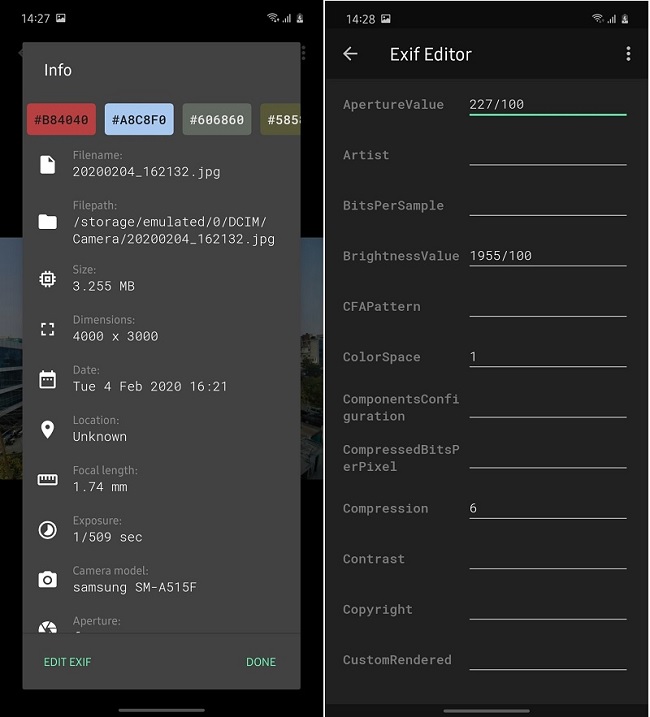 Ứng dụng cho phép người dùng xem dữ liệu EXIF và có thể sửa đổi nếu muốn