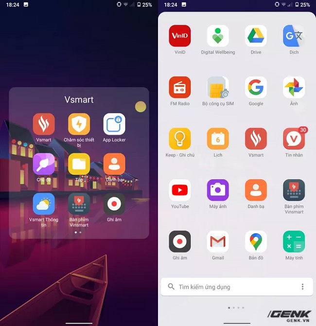 Danh sách các ứng dụng được sắp xếp theo kiểu cuộn ngang