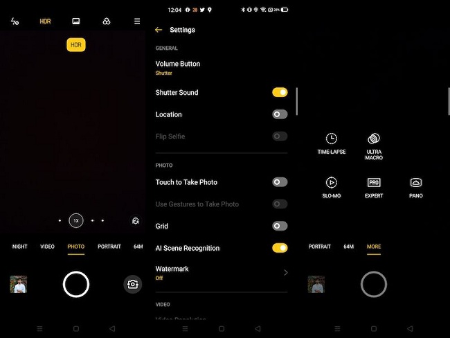 Giao diện camera trên Realme 6 vô cùng thân thiện