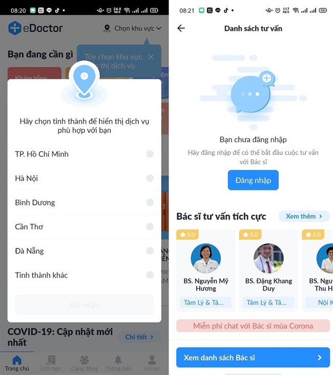 Chọn khu vực đang sống và xác minh tài khoản