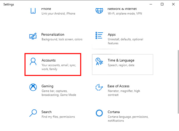 Chọn Account và nhấn chọn mục Change account settings
