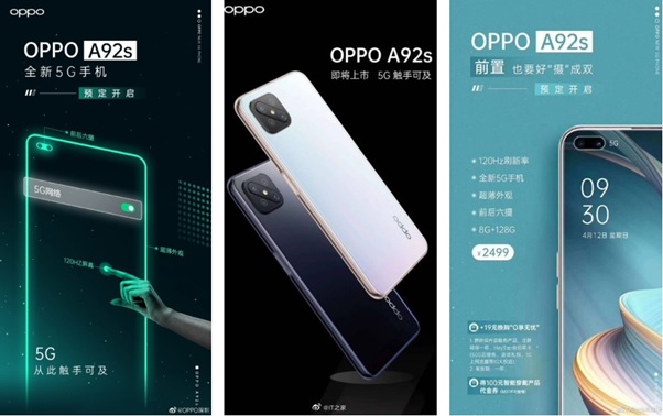 3 tấm poster OPPO A92s tiết lộ thiết kế đẹp hút hồn, một vài thông số kỹ thuật và giá bán