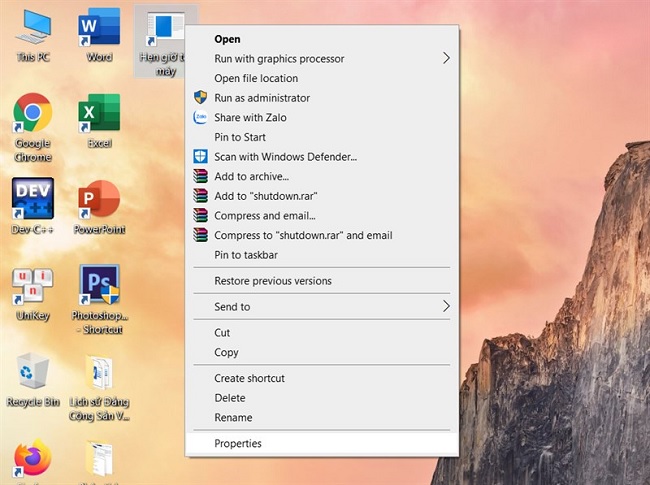 Chọn thẻ Properties