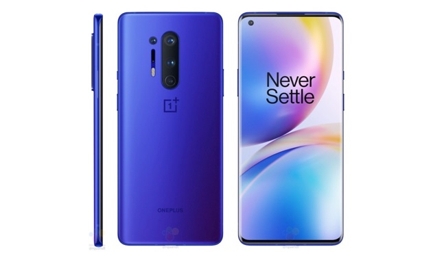Ảnh render OnePlus 8 Pro với thiết lập 4 camera sau và notch nhỏ chứa camera selfie ở góc trái