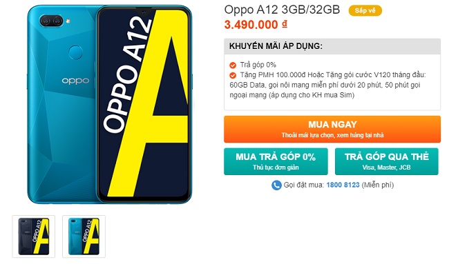 Mở bán OPPO A12 tại Viettel Store với giá chỉ từ 3.490.000 đồng