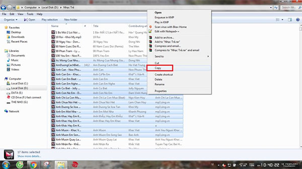 Copy file nhạc đã tải từ máy tính sang USB