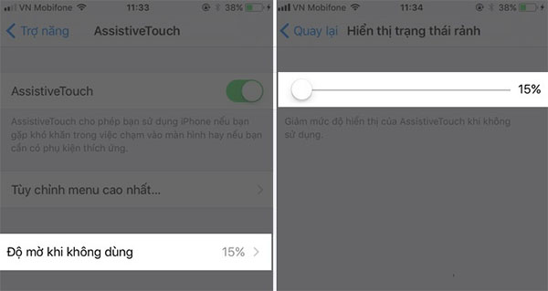 Điều chỉnh độ đậm nhạt tương ứng bằng thanh trượt