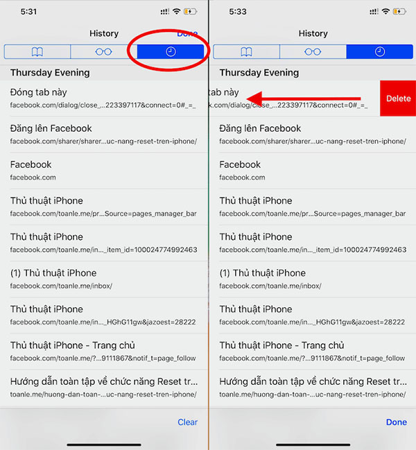 Xem lại lịch sử truy cập web trên Safari