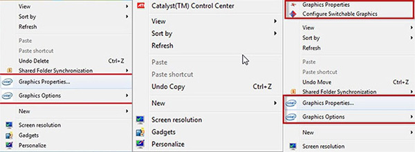 Sửa lỗi màn hình  trên Win 7 tại mục Graphics Options 