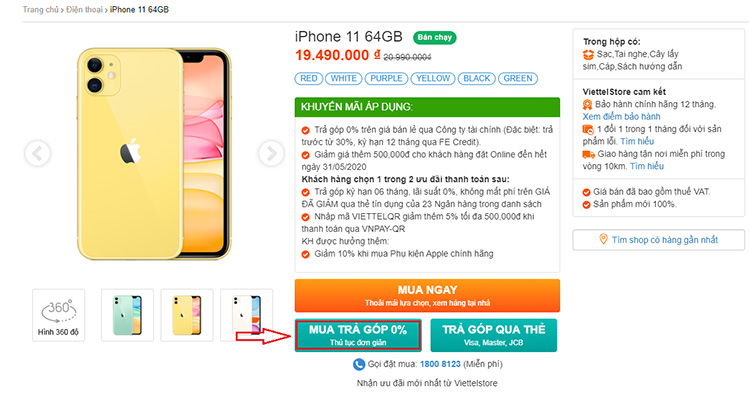 Bước 1: Mua trả góp