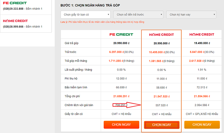 Bước 2: Mua trả góp