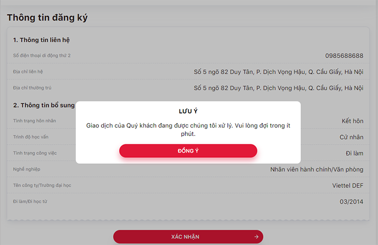 Giao dịch đang được xử lý