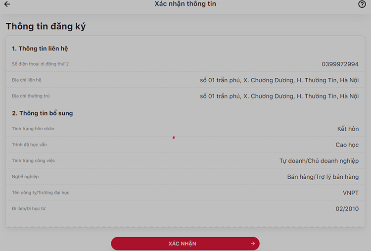 Bước 4: Xác nhận thông tin