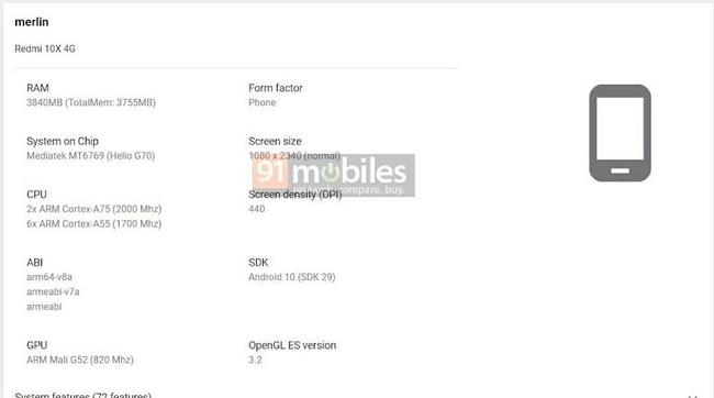 Cấu hình Xiaomi Redmi 10X 4G bị lộ
