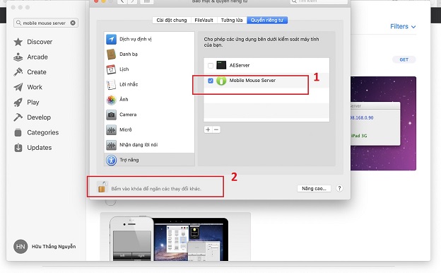 Thao tác như ảnh để tiến hành cài đặt iPhone làm chuột cho Macbook
