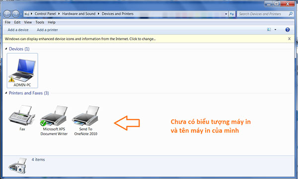 Kiểm tra danh sách thiết bị Máy in & Máy quét xem thiết bị muốn kết nối đã có chưa