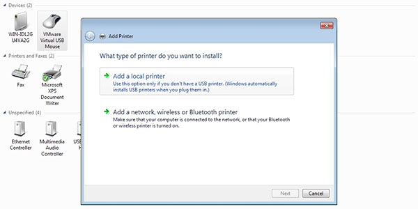 Chọn mục Thêm máy in hoặc máy quét tương ứng