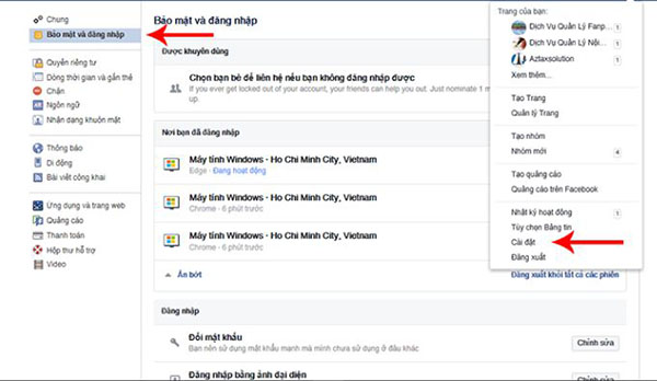 Kiểm tra thông tin tại mục Bảo mật và đăng nhập tài khoản