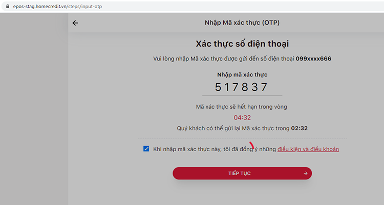 Nhập ma xác thực điện thoại