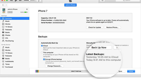 Chọn “BACK UP NOW” để sao lưu giữ liệu