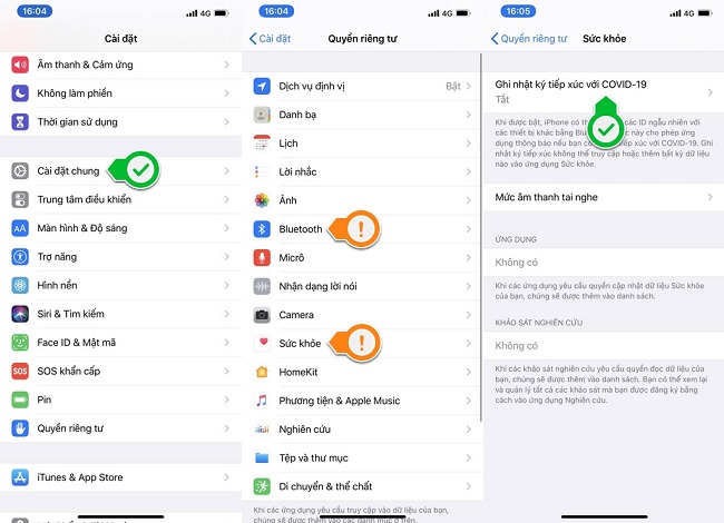Cài đặt tính năng ghi nhật ký tiếp xúc với COVID-19 trên iOS 13.5