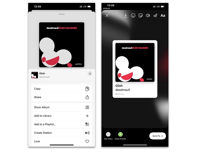 Dễ dàng chia sẻ nhạc lên Story của Facebook hay Instagram