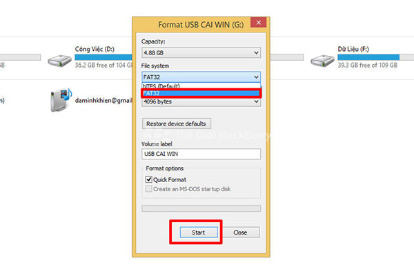 Nhấn chọn START để bắt đầu quá trình tạo USB Boot cài Win 10