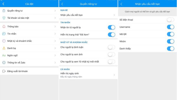 Tính năng Chặn người khác trên Zalo kết bạn qua số điện thoại