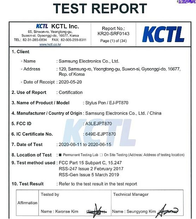 Xác nhận sự tồn tại của bút stylus trên Galaxy Tab S7