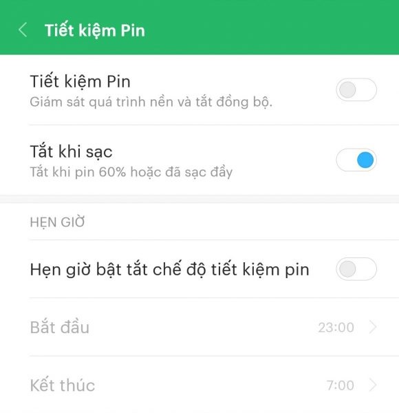Bật chế độ tiết kiệm pin khi pin giảm xuống mức thấp