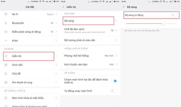 Thiết lập độ sáng màn hình bằng tay