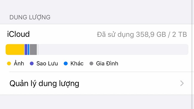Dung lượng icloud đã được tăng lên 2TB