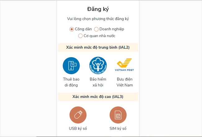 Giao diện đăng ký cho người mới