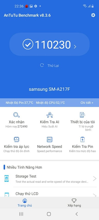 Đánh giá hiệu năng Galaxy A21s trên phần mềm AnTuTu